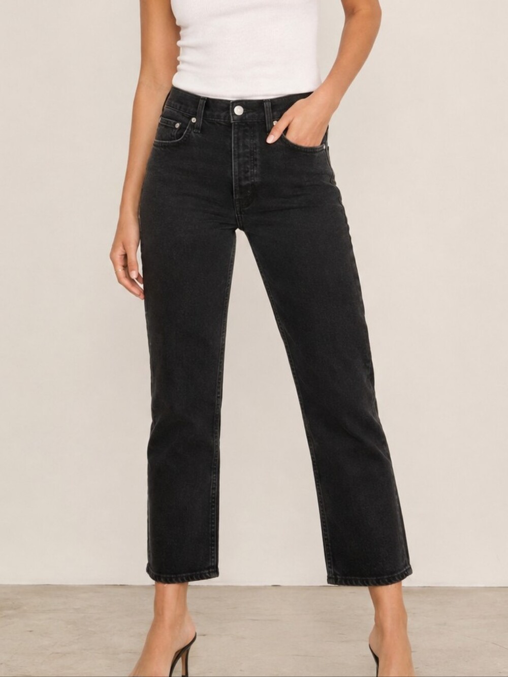 AGOLDE Riley Crop Jeans Women's Size 25 Black High Rise Straight Leg Button Fly